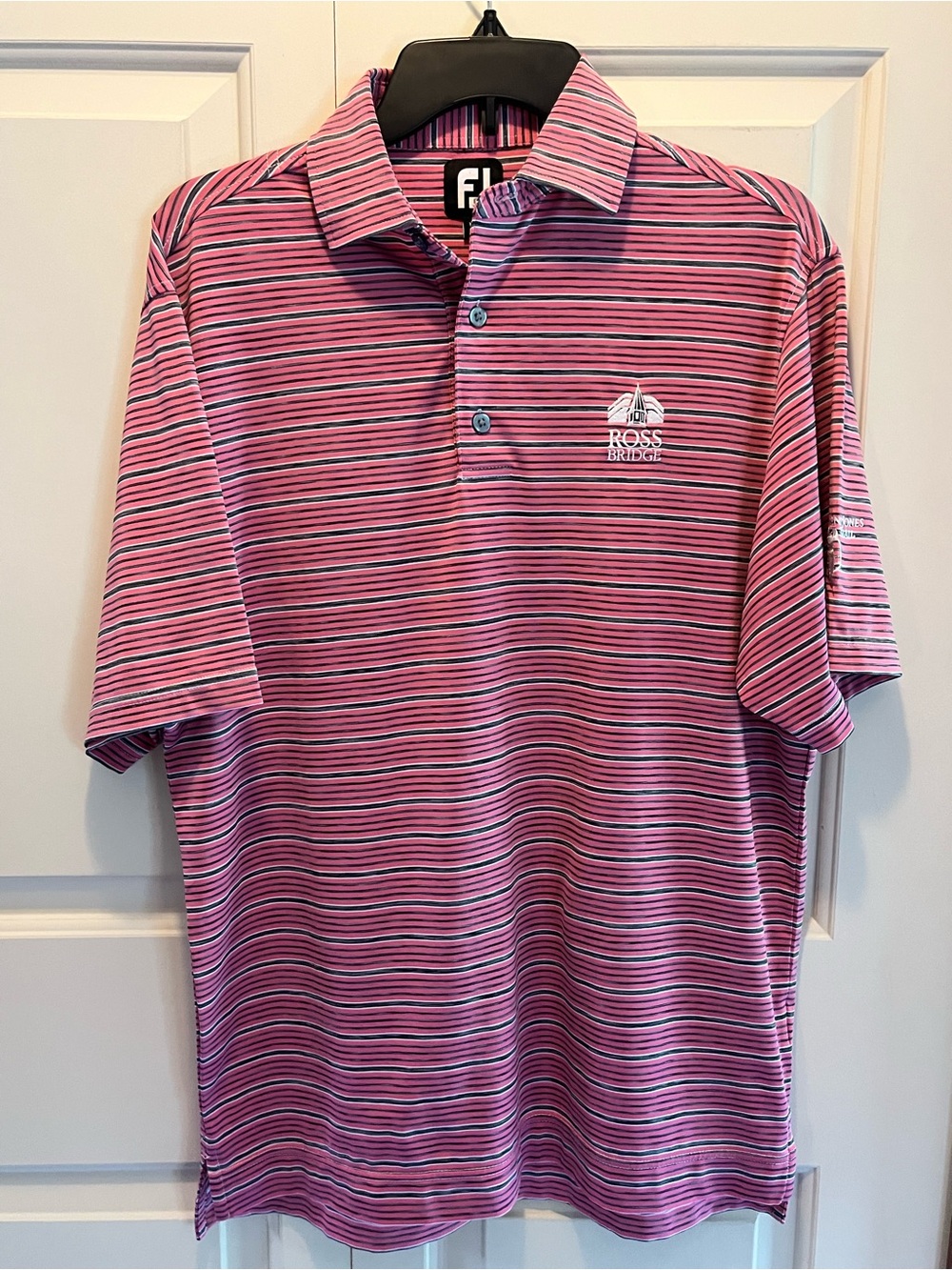 Footjoy Ross Bridge Men’s Polo Pink With Black stripes size Small